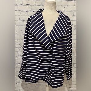 Isaac Mizrahi Live Striped Motorcycle Jacket Blue Knit  Snap Women Size 3X